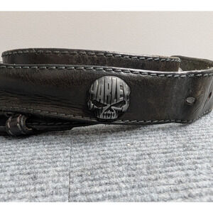 Harley Davidson Belt Mens 40 Black Leather Metal Skull Logo Biker Vintage USA